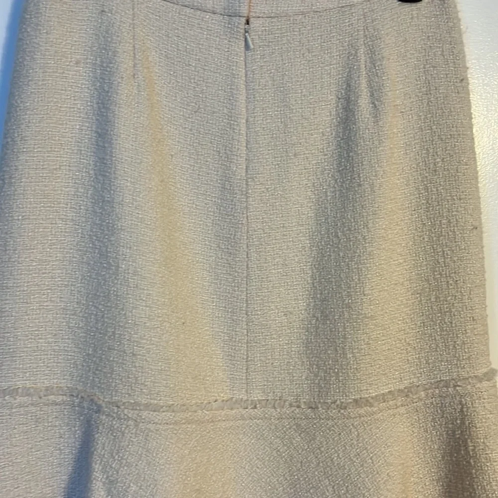 Gorgeous Y2K Cream Color Wool/Rayon Blend midi Skirt with Fringe Trim Size 8
